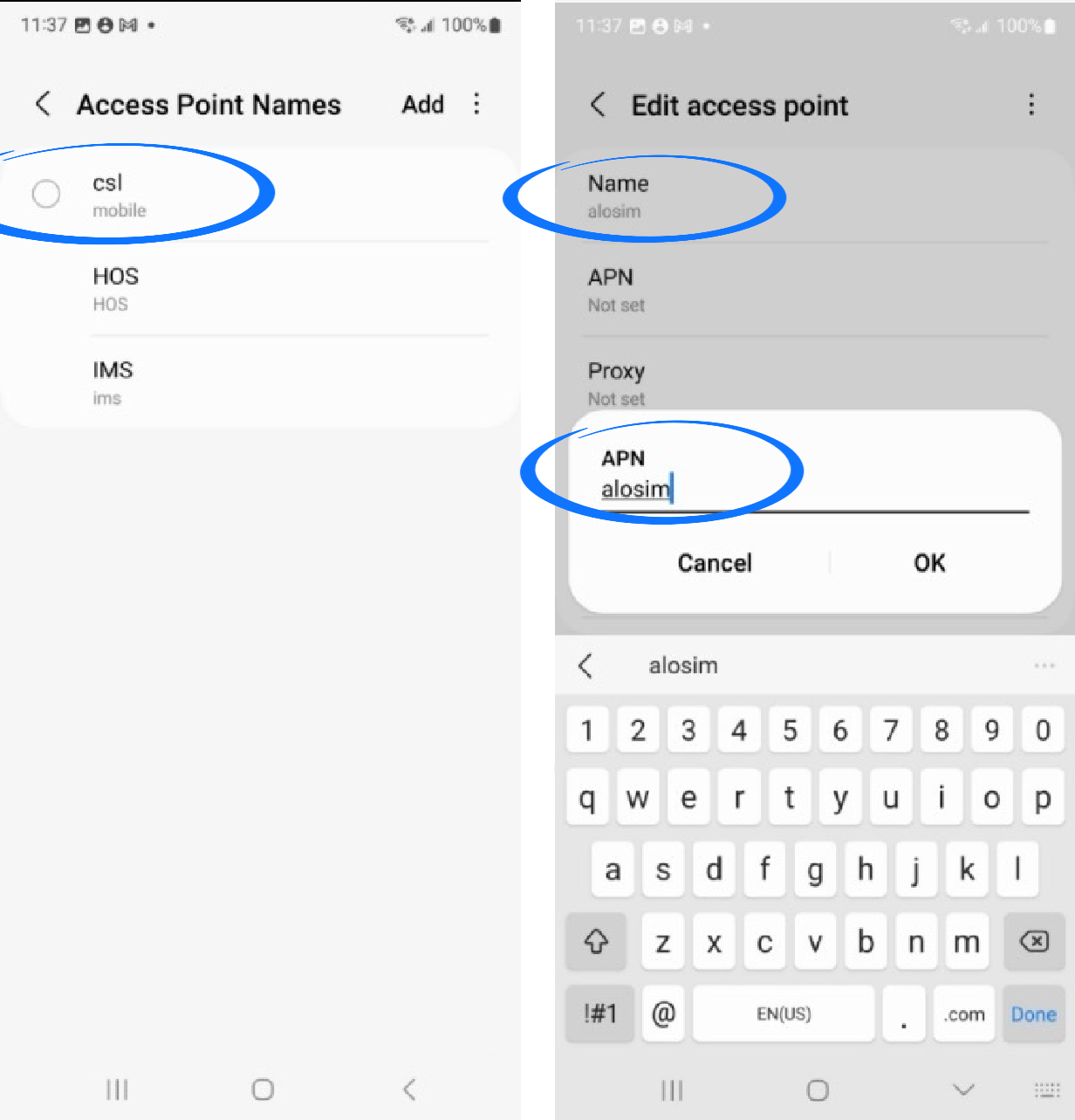 aloSIM Samsung Access Point Names APN Modifica di un APN Samsung.png
