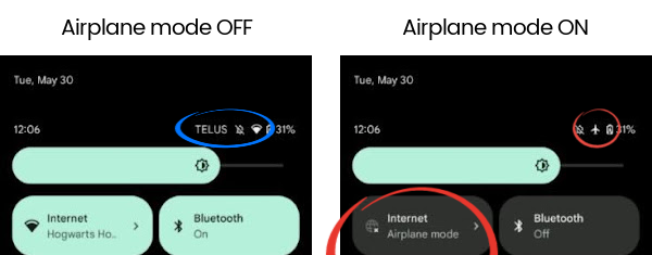 Modalità aereo è attiva o disattivata - Google Pixel.png